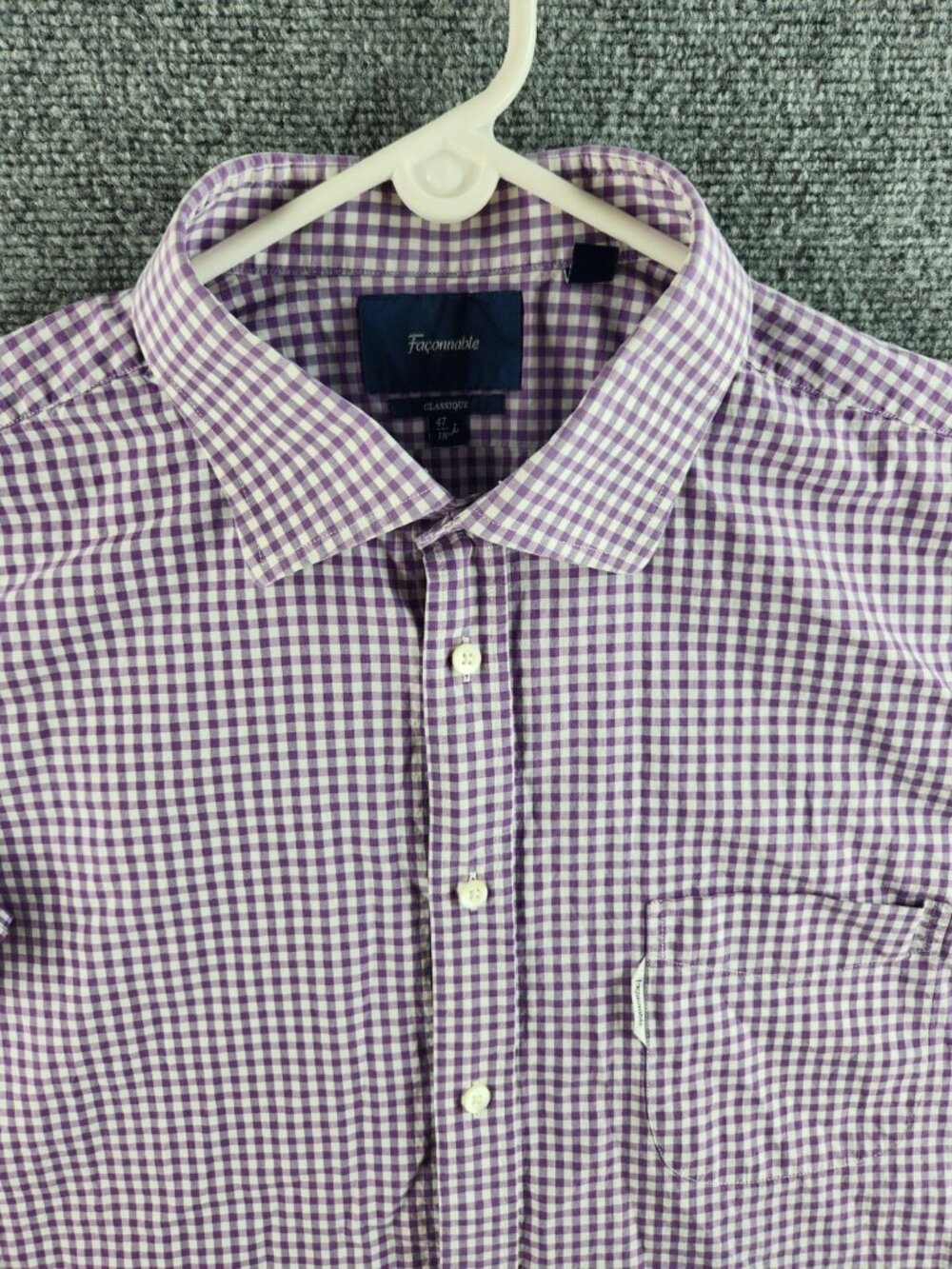 Faconnable Men 18.5 Large Short Sleeve Purple Check Button Up Classique Cotton